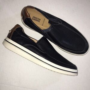 Johnston & Murphy Leather Slip-On Loafers Black | Memory Foam Sheepskin Shoes 9M